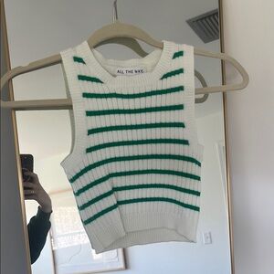 Revolve All The Ways White and Green Striped Knit Tank Top